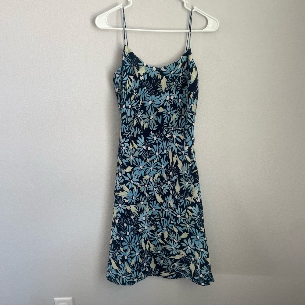 Express Blue Floral Mini Dress Women’s Size 2 Y2K Spaghetti Strap Sundress